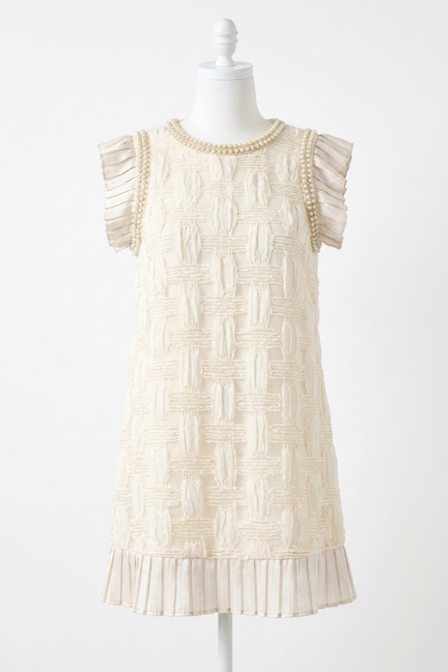 NEW STRUT & BOLT pearl trim detail textured mini dress in champagne